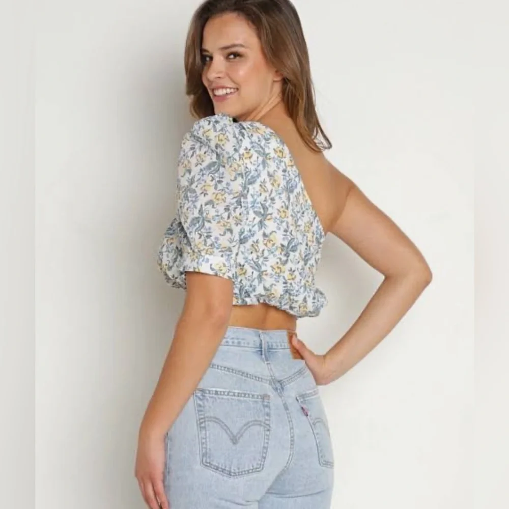 En Saison Floral Print One Shoulder Crop Top | Size L - Picture 2 of 9